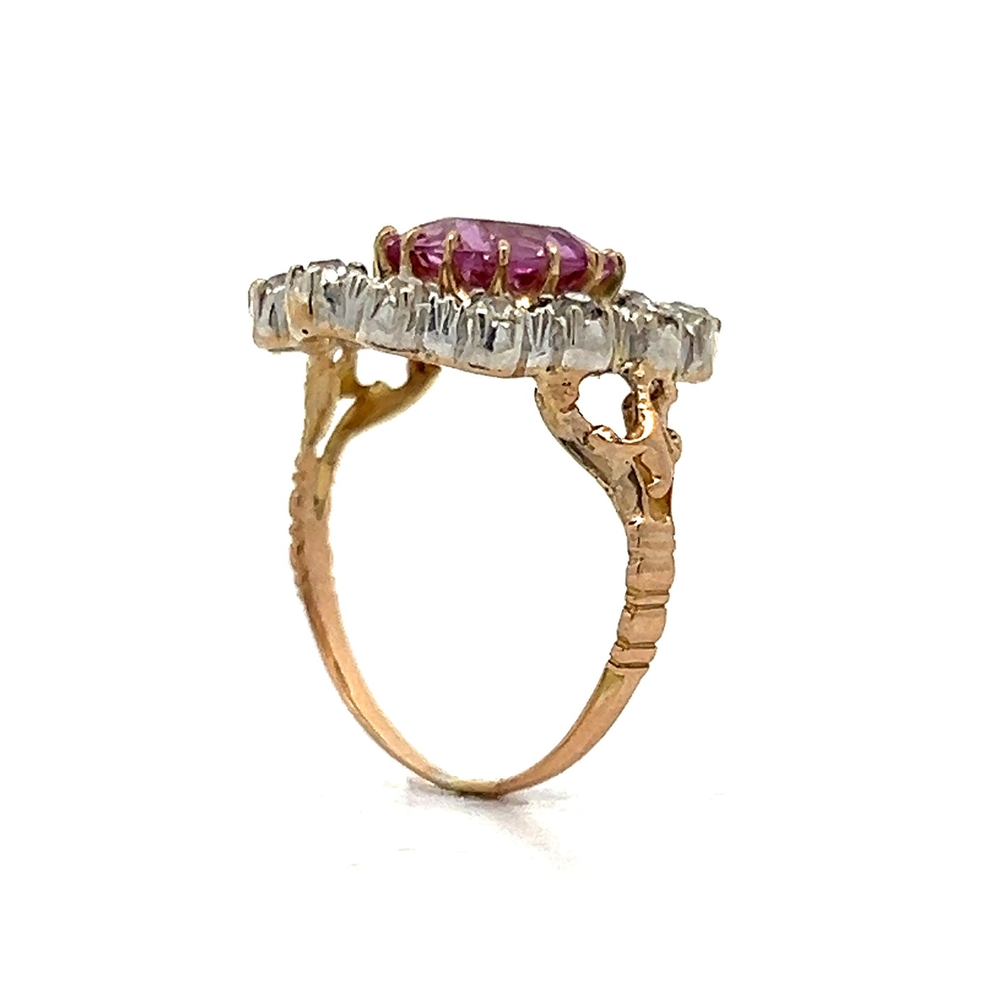 Antique Imperial Pink Topaz & Diamond Ring in 14k Gold