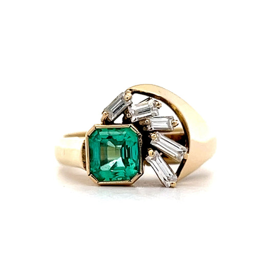 .60 Bezel Emerald & Diamond Cocktail Ring in 18k Yellow Gold