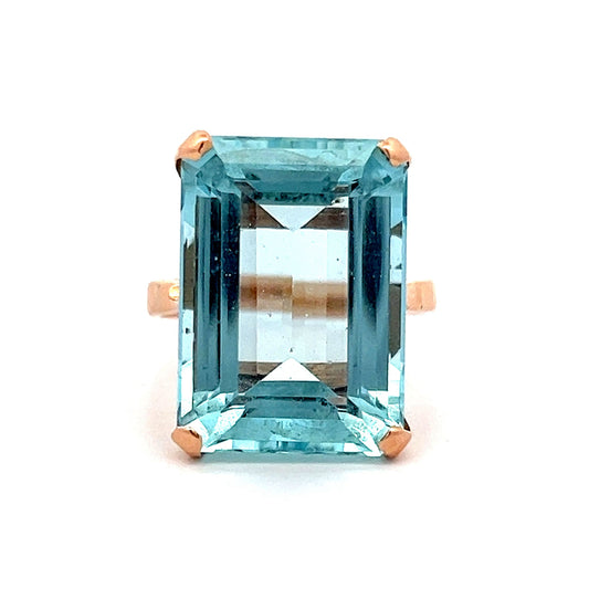 Vintage Emerald Cut Aquamarine Cocktail Ring in Rose Gold