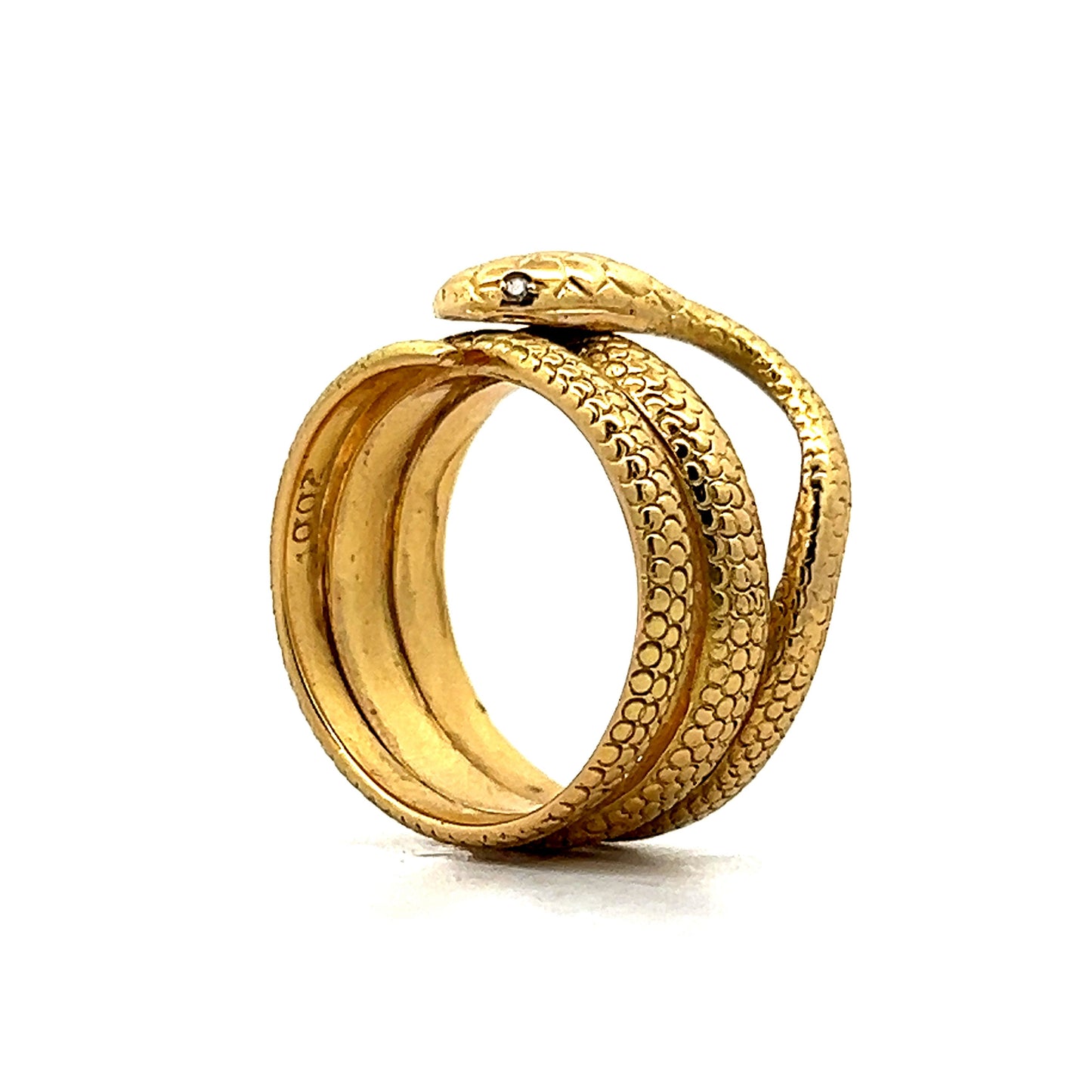 Snake Ring with Diamond Eyes in 18K Yellow Gold