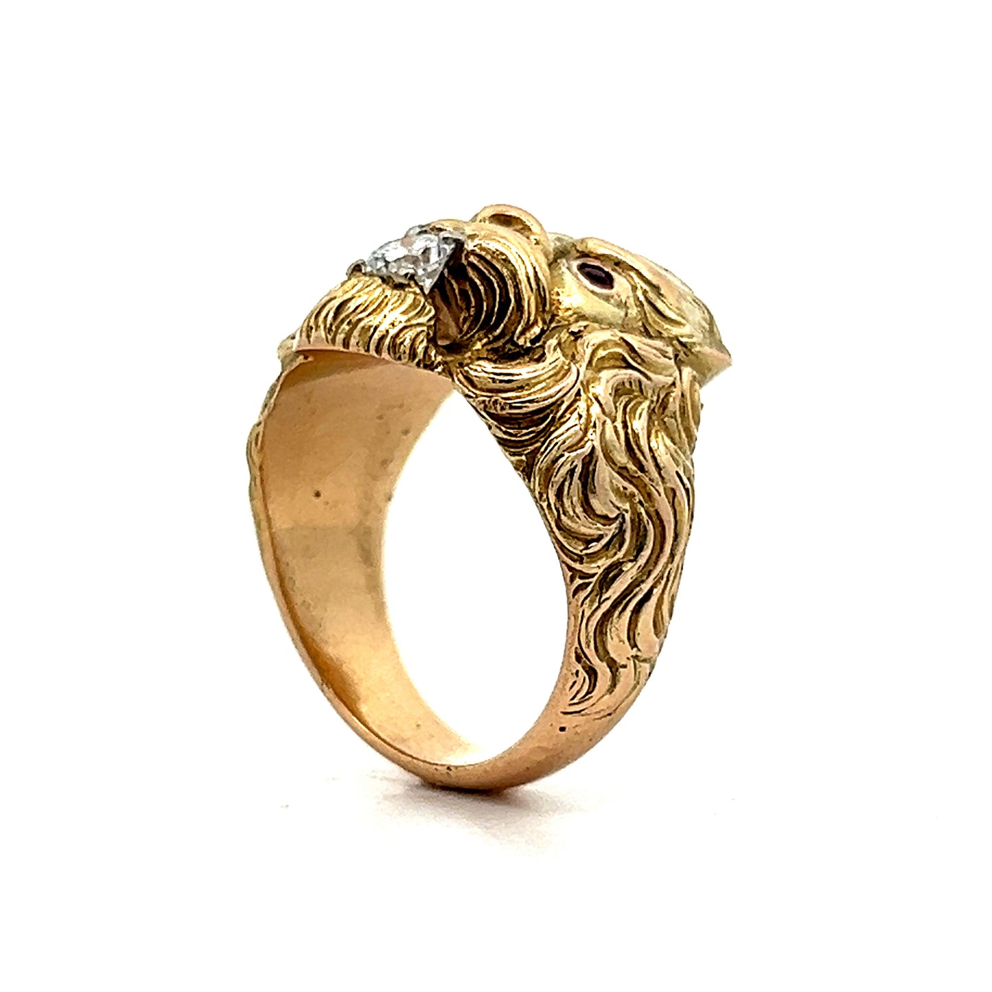 Victorian Diamond & Ruby Cocktail Ring in 14k Yellow Gold
