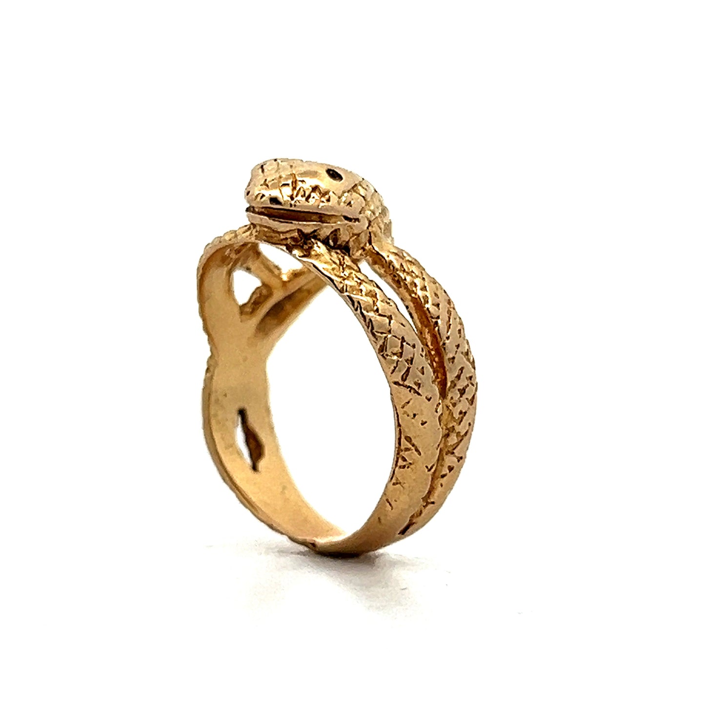 Vintage Mid-Century 14k Textured Yellow Gold Snake Ring