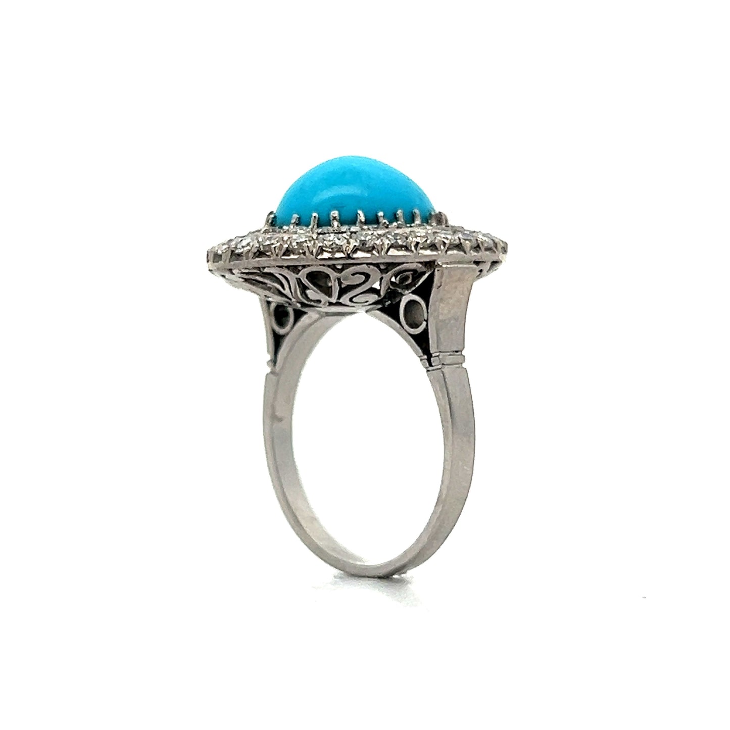 4.91 Vintage Turquoise Double Halo Cocktail Ring in Palladium