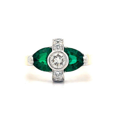 Vintage Emerald & Diamond Cocktail Ring in 14k Yellow & White Gold