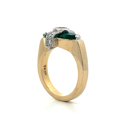 Vintage Emerald & Diamond Cocktail Ring in 14k Yellow & White Gold