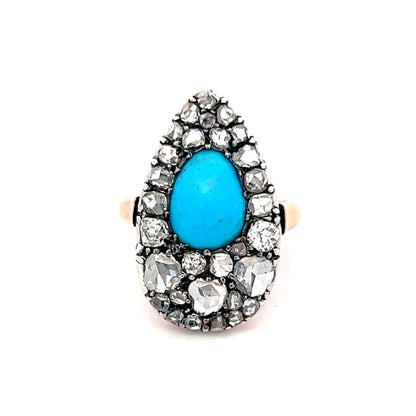Antique Georgian Turquoise & Diamond Ring with in Rose Gold