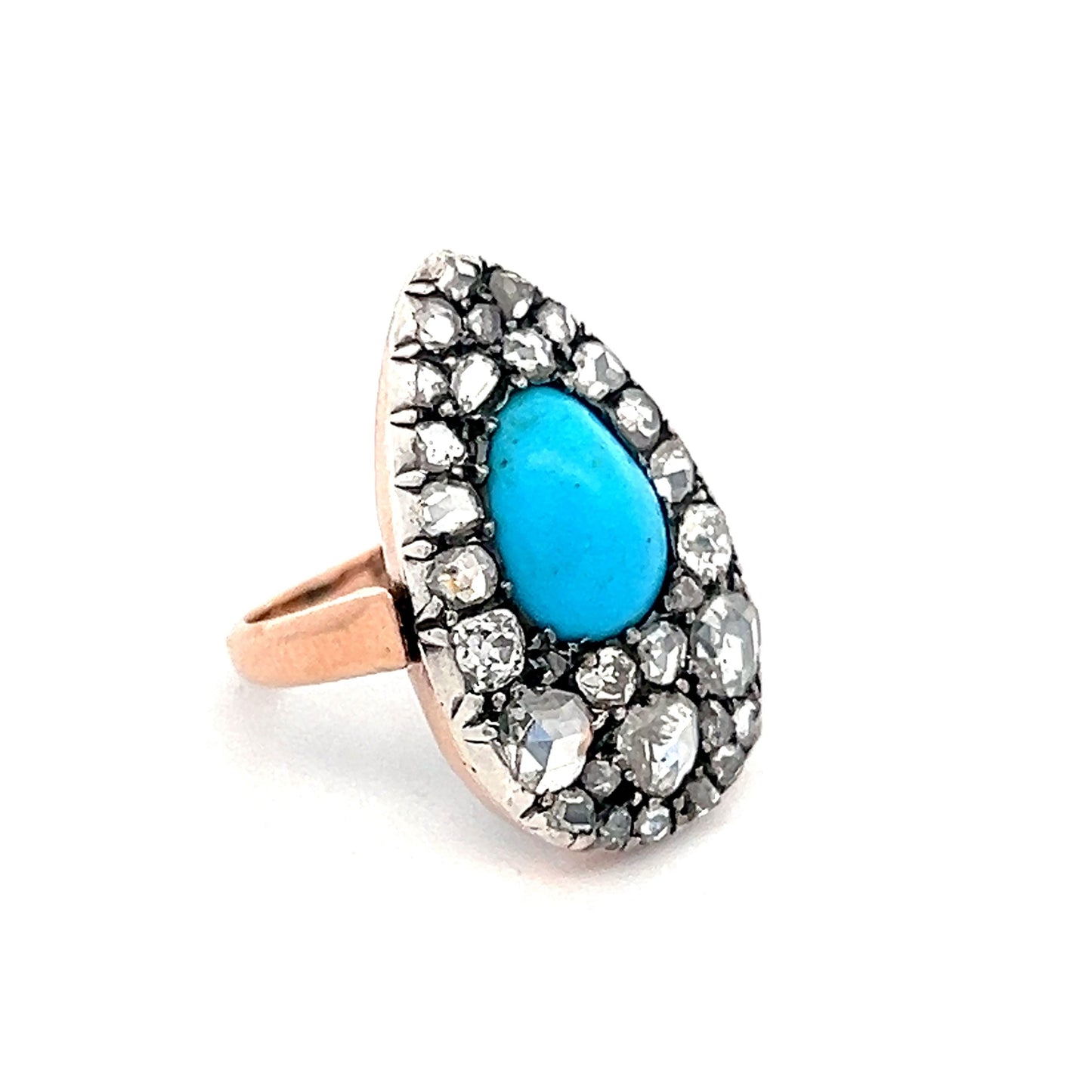 Antique Georgian Turquoise & Diamond Ring with in Rose Gold