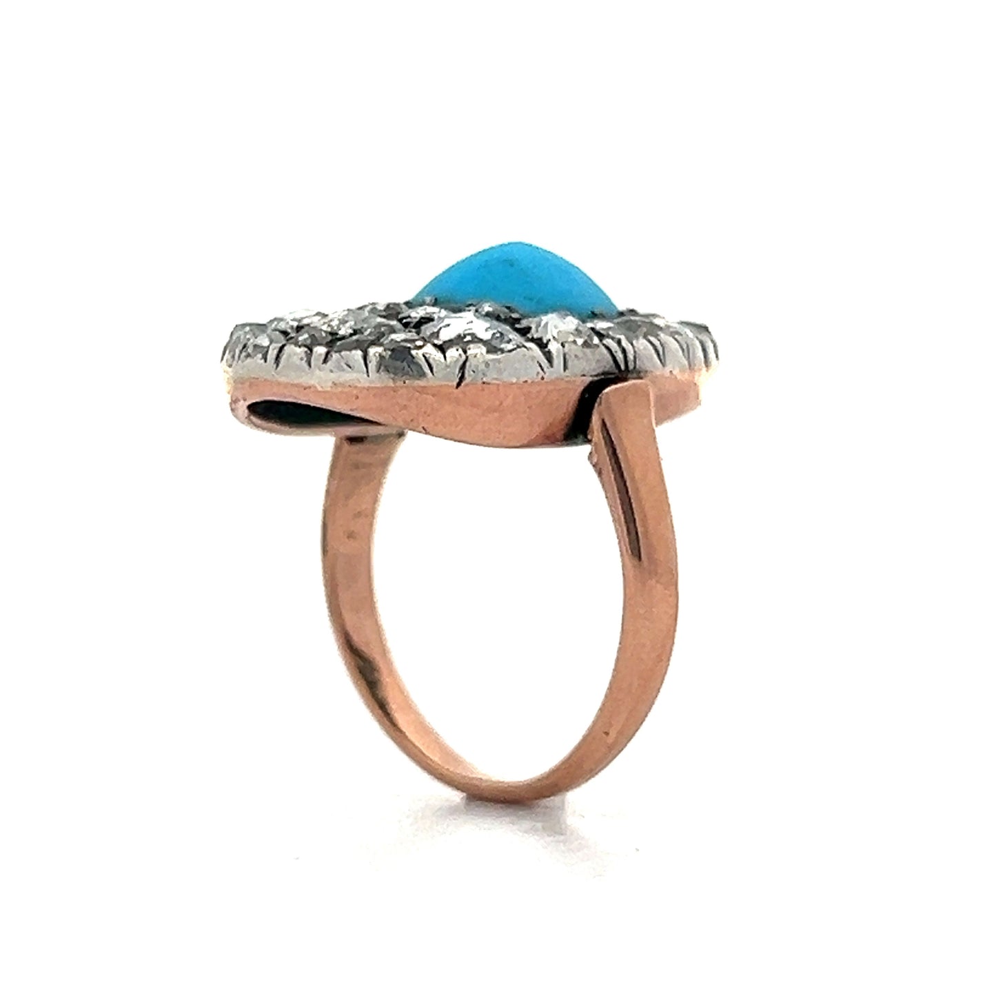 Antique Georgian Turquoise & Diamond Ring with in Rose Gold