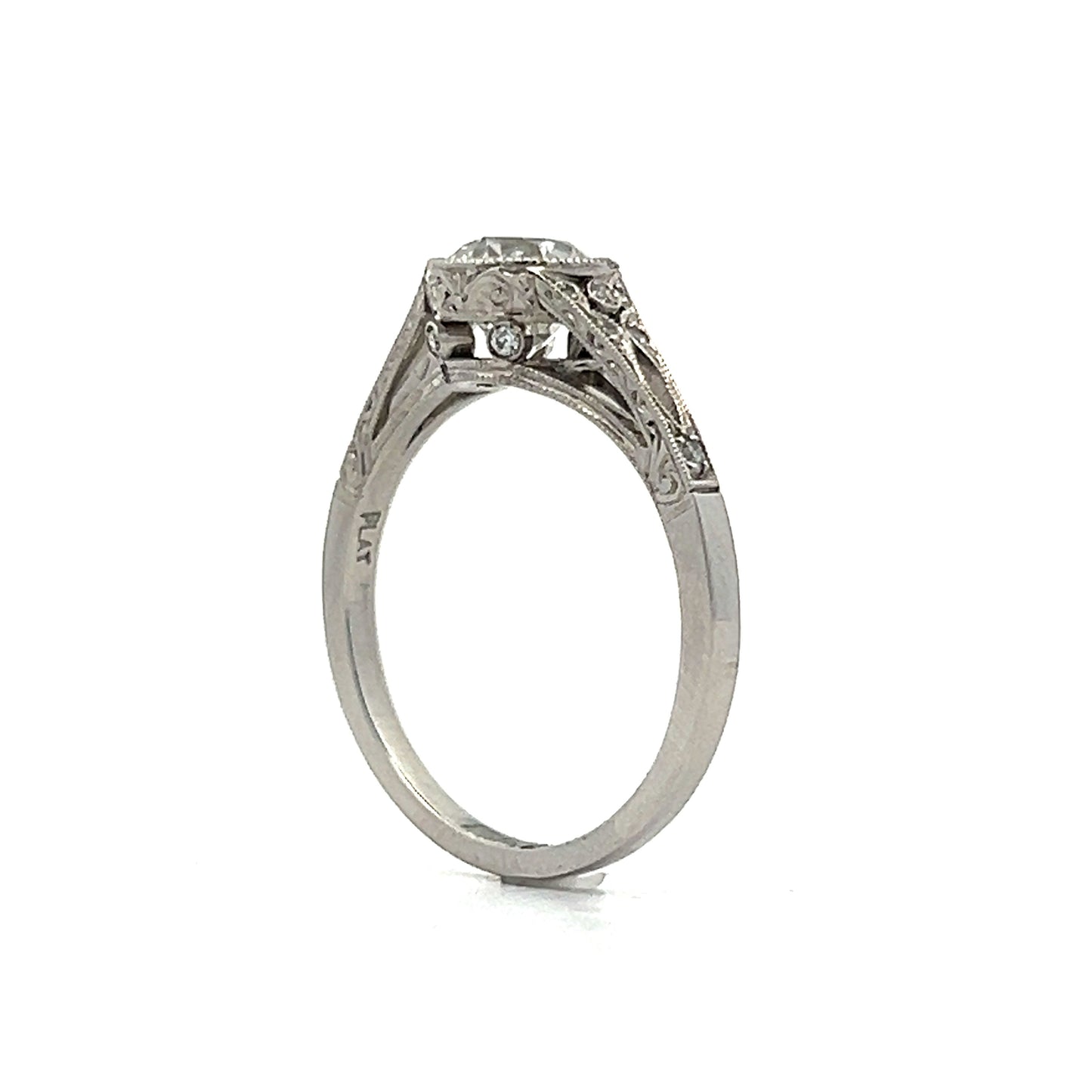 1.08 Art Deco Inspired Bezel Milgrain Engagement Ring in Platinum