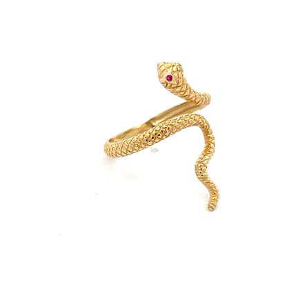 Ruby Snake Cocktail Ring in 14k Yellow Gold