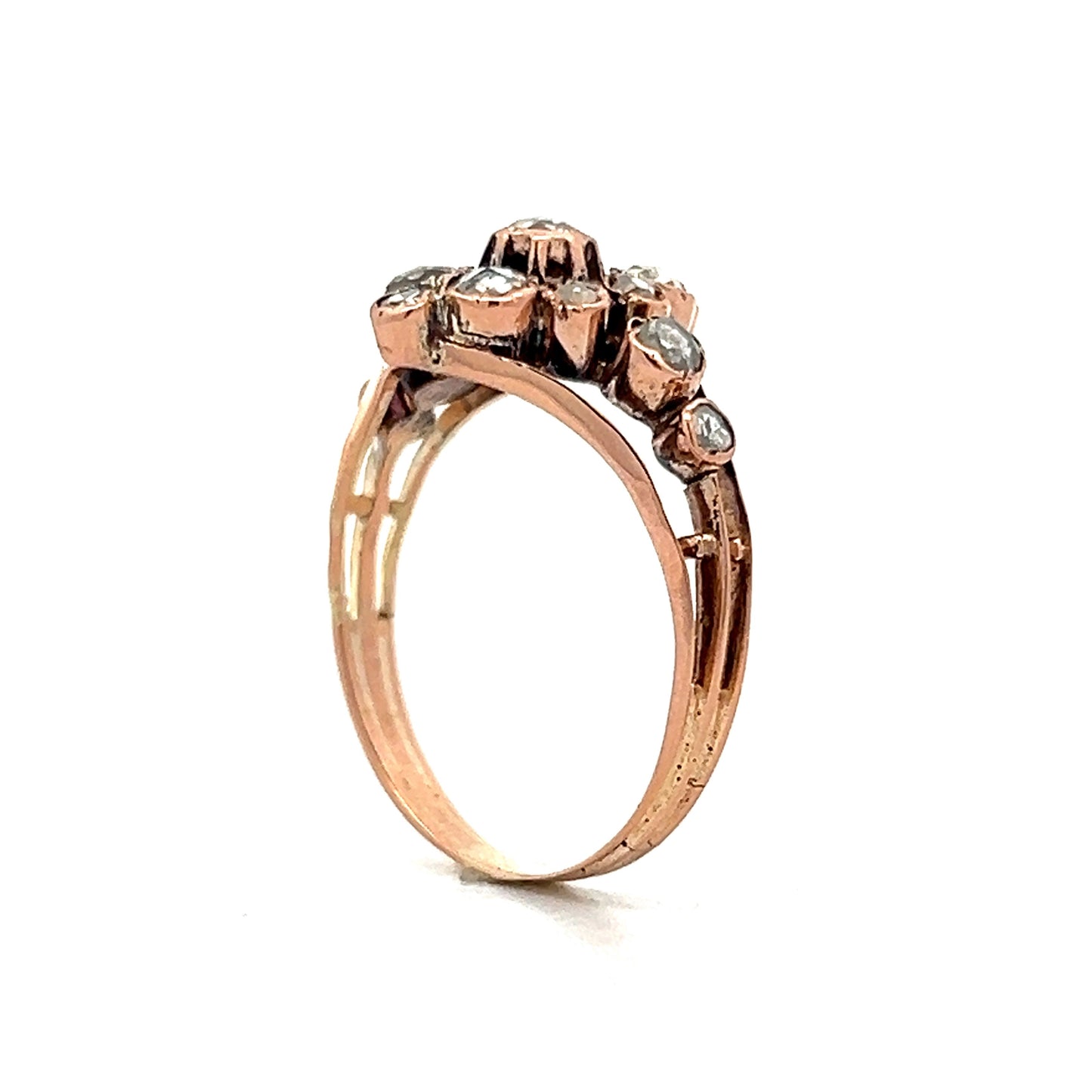 Antique Georgian Diamond Cluster Ring in 14k Rose Gold