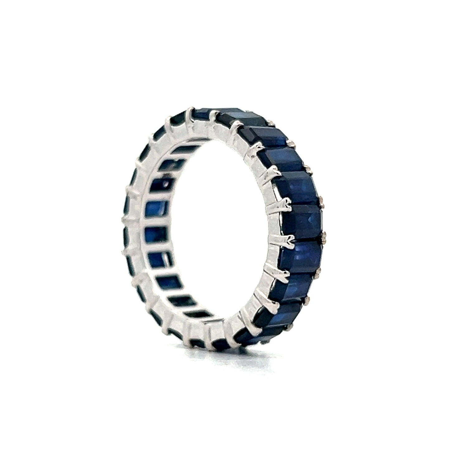 7.00 Emerald Cut Sapphire Eternity Ring in 18k White Gold