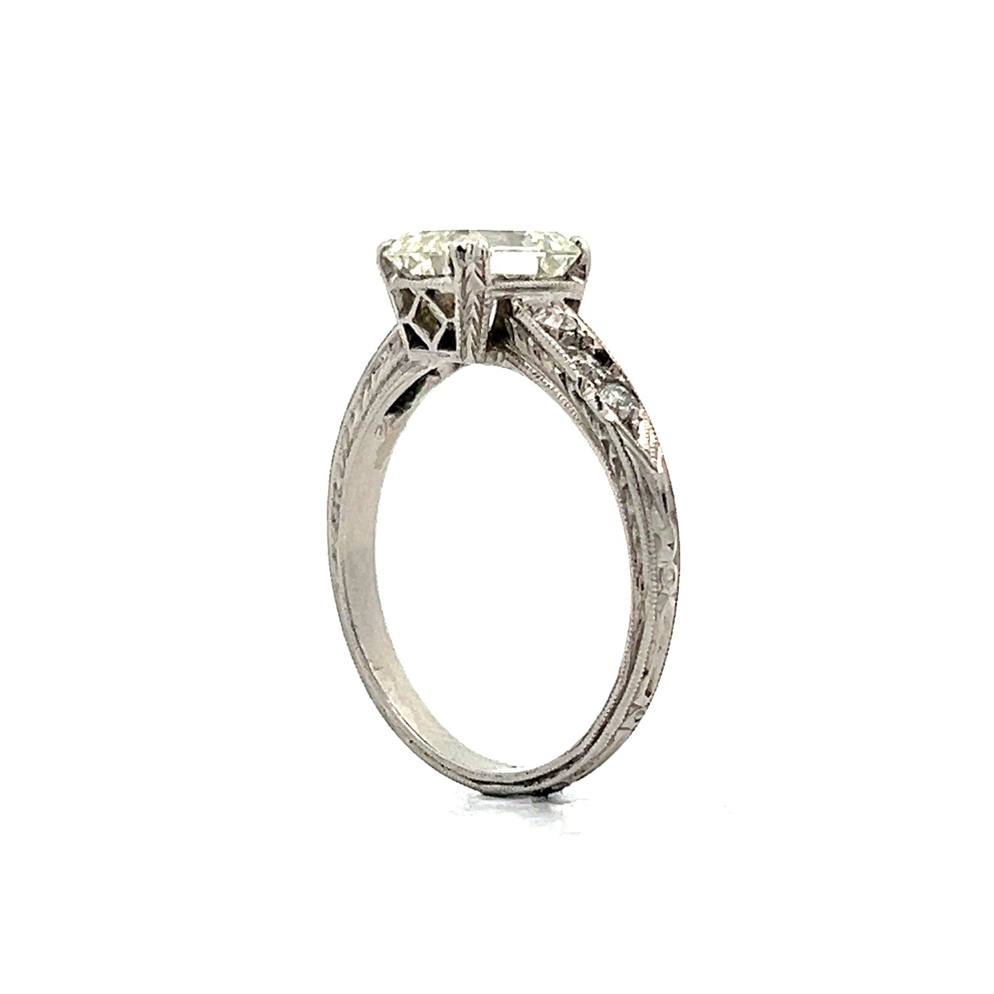 2.07 Art Deco Inspired Emerald Cut Diamond Engagement Ring in Platinum