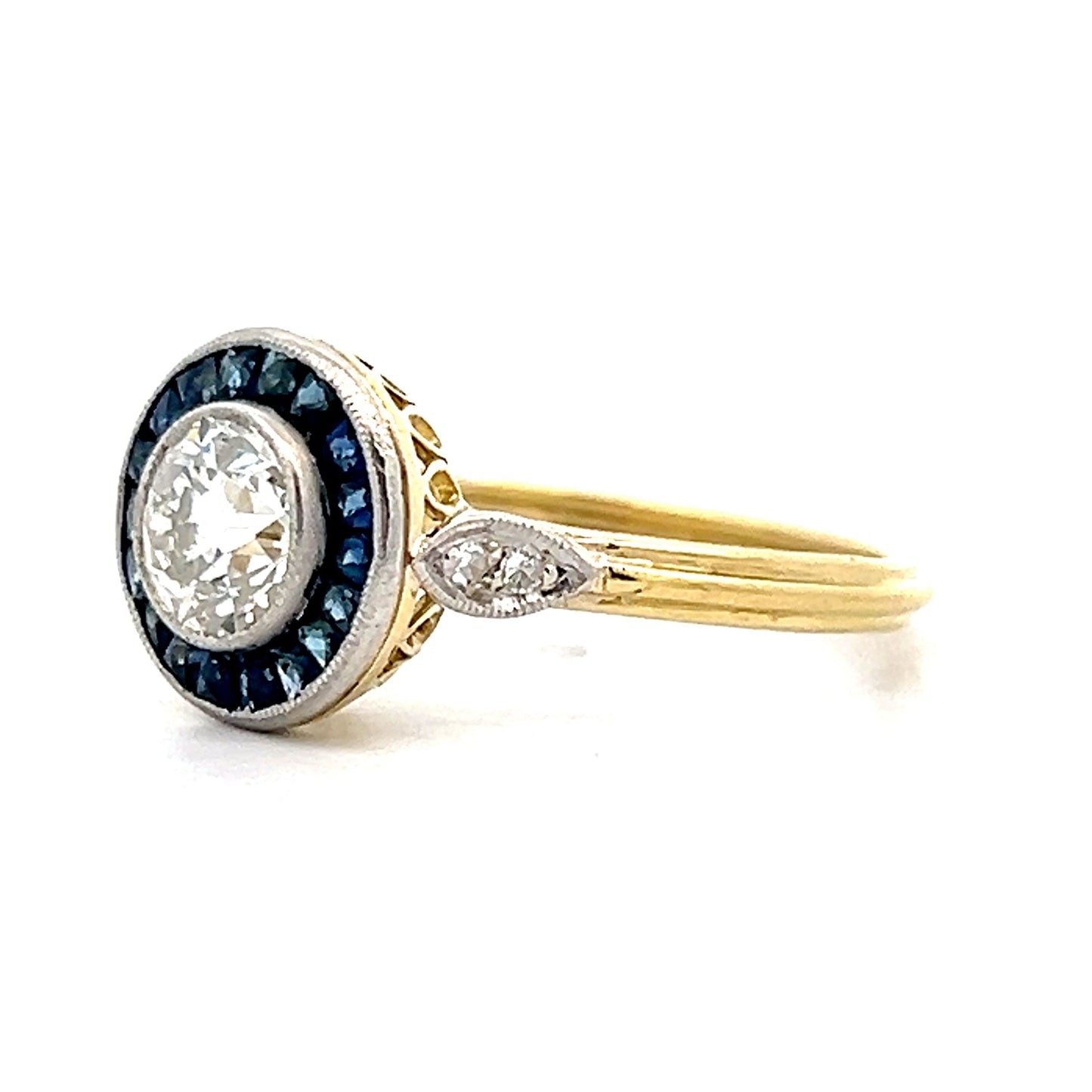 .89 Vintage Art Deco Halo Engagement Ring in 18k Yellow Gold