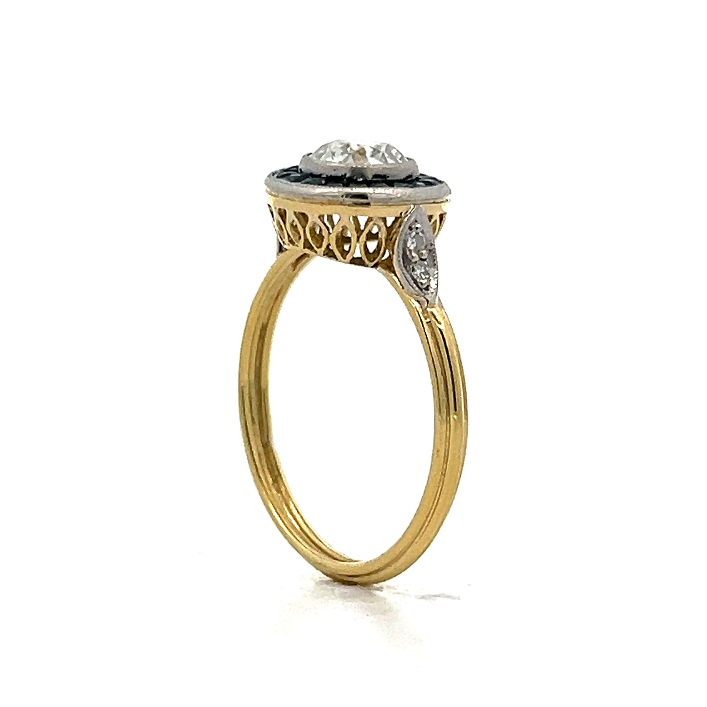 .89 Vintage Art Deco Halo Engagement Ring in 18k Yellow Gold