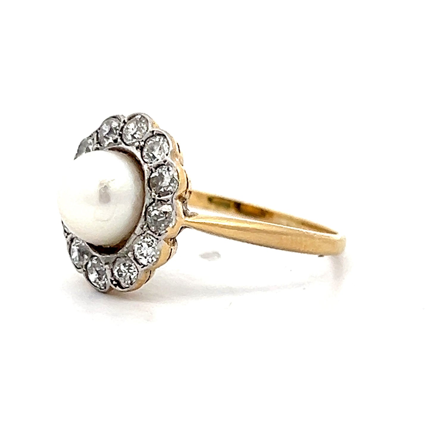 Vintage Art Deco Floral Pearl & Diamond in 18k Yellow Gold