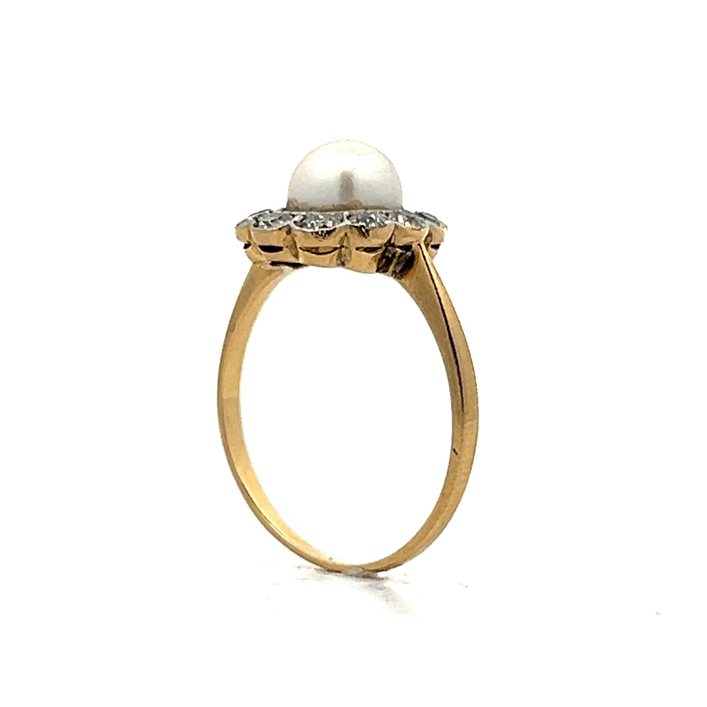 Vintage Art Deco Floral Pearl & Diamond in 18k Yellow Gold