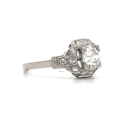 1.04 Art Deco Diamond Halo Engagement Ring in Platinum