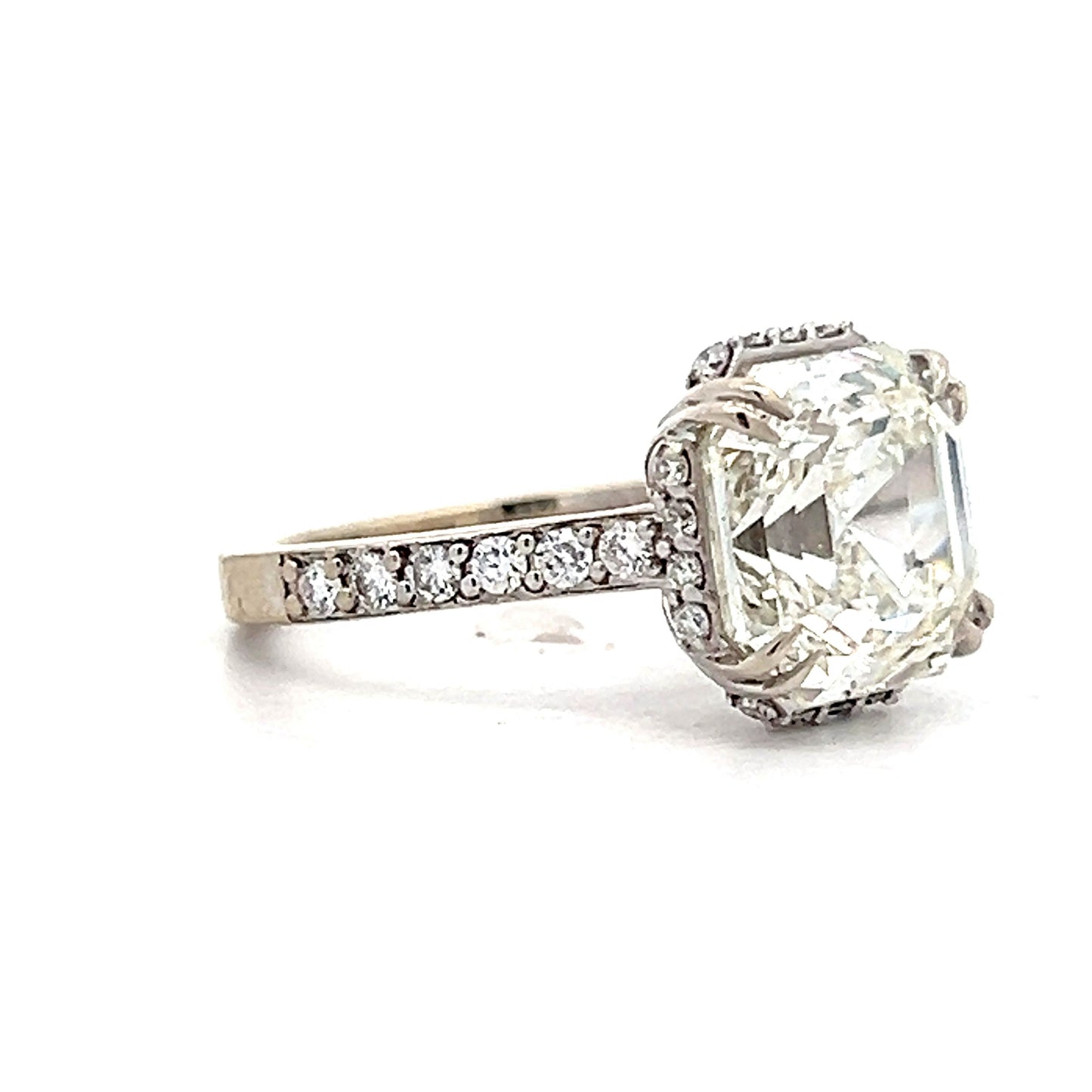 5.04 Asscher Cut Diamond Engagement Ring in White Gold