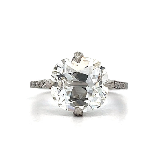 5.01 Antique Cushion Cut Diamond Engagement Ring in Platinum