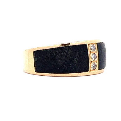 Vintage Mid-Century Black Wood & Diamond Ring in 18k Yellow Gold
