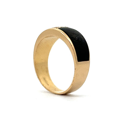 Vintage Mid-Century Black Wood & Diamond Ring in 18k Yellow Gold