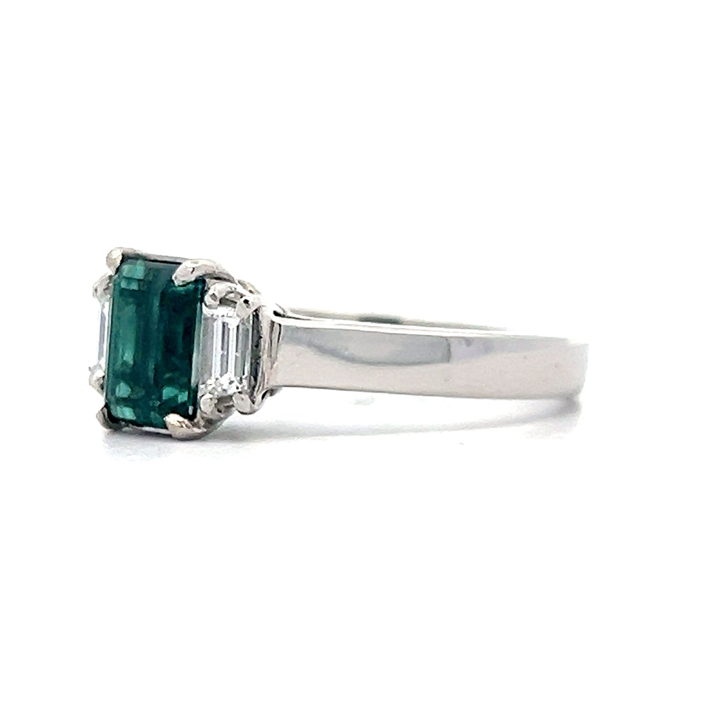 1.37 Tourmaline Three Stone Diamond Engagement Ring in Platinum