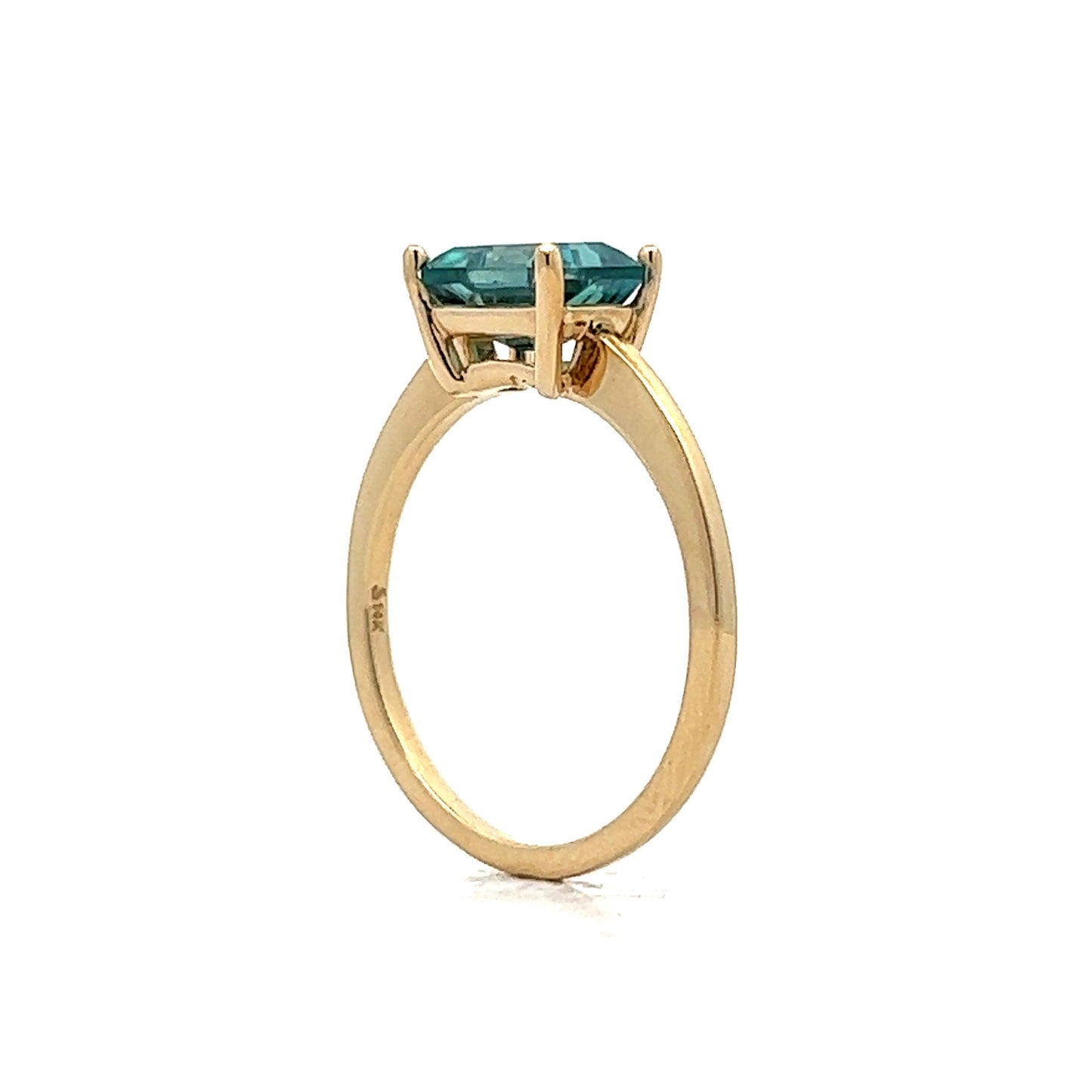 2.05 Blue Topaz Emerald Yellow Gold Stackable Ring