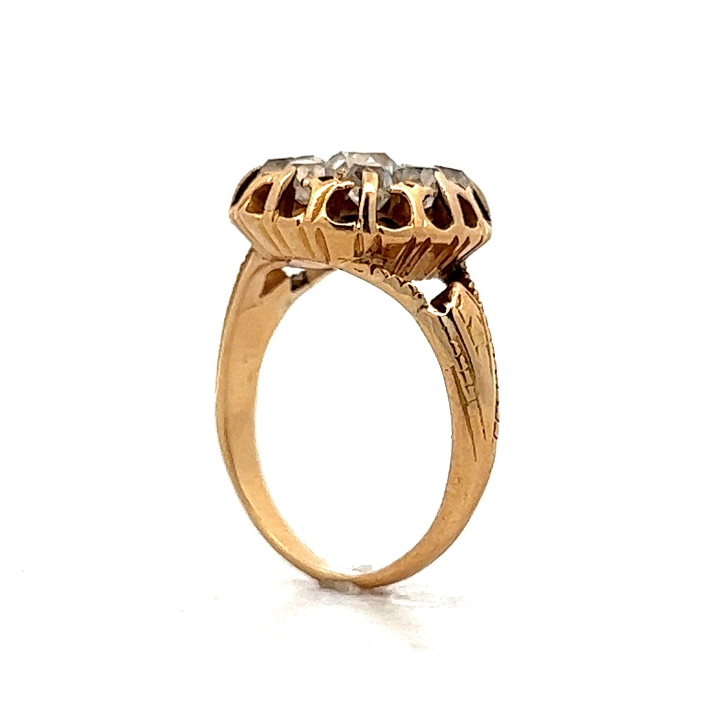 .46 Old Mine Diamond Cluster Cocktail Ring in 14k Yellow Gold