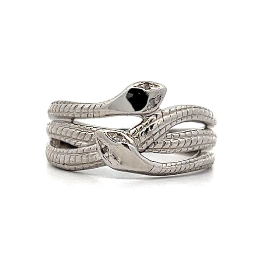 Diamond Eye Double Snake Ring in Platinum