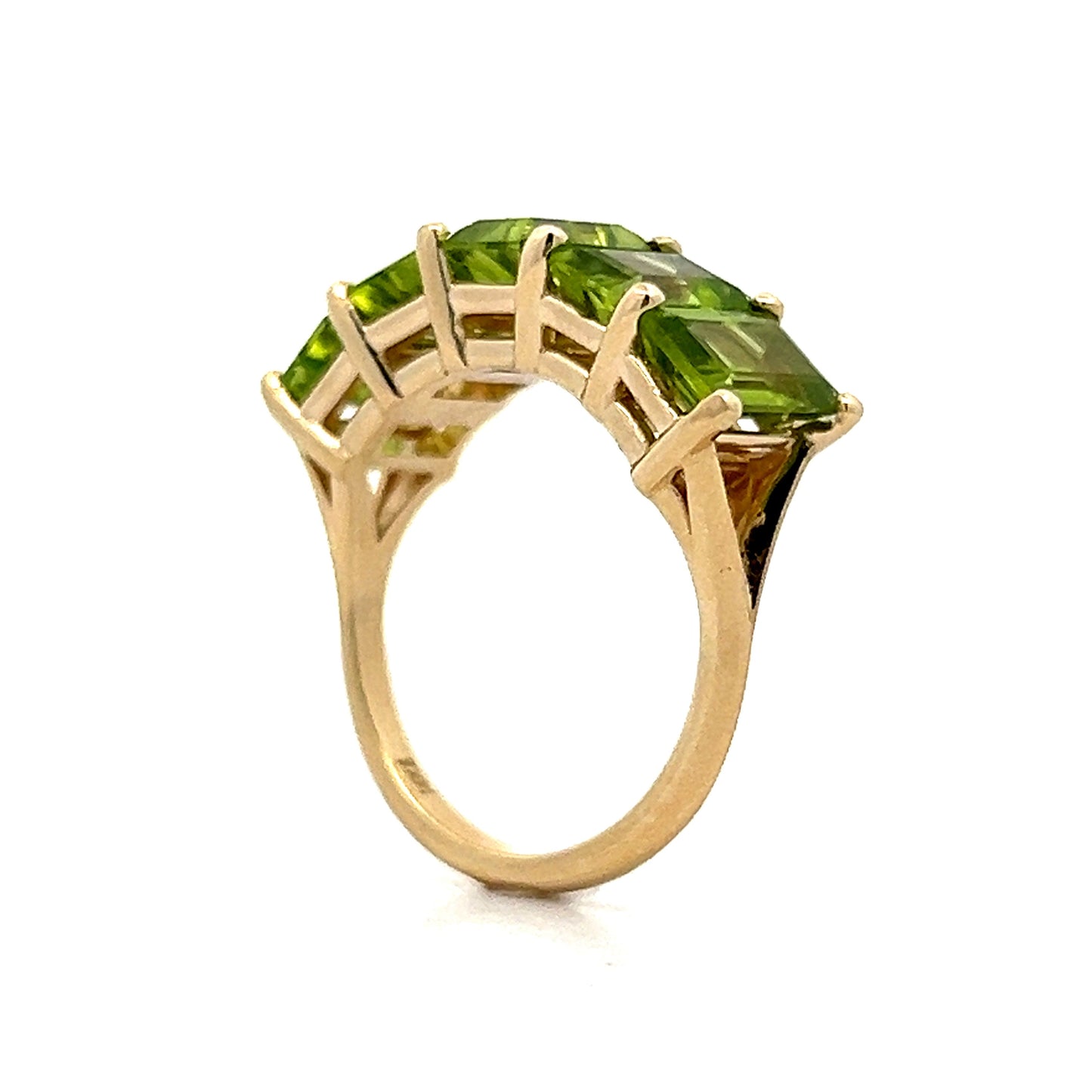 Five Stone Emerald Cut Peridot Ring in 14k Yellow Gold
