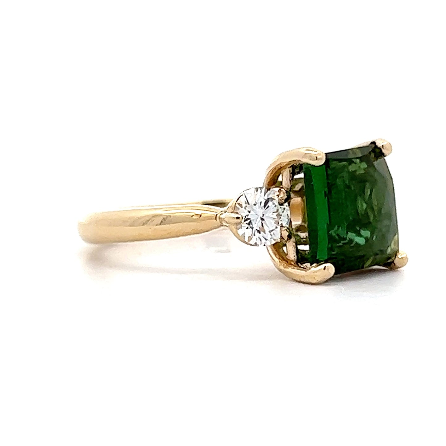 3.30 Green Tourmaline Engagement Ring in Yellow Gold