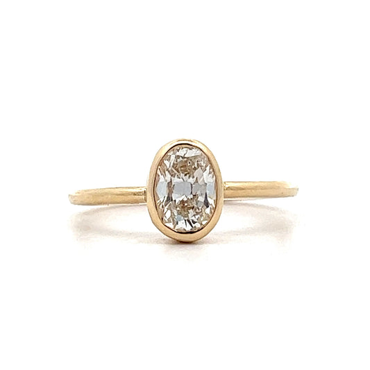 .91 Oval Diamond Bezel Solitaire Engagement Ring in 14k Yellow Gold