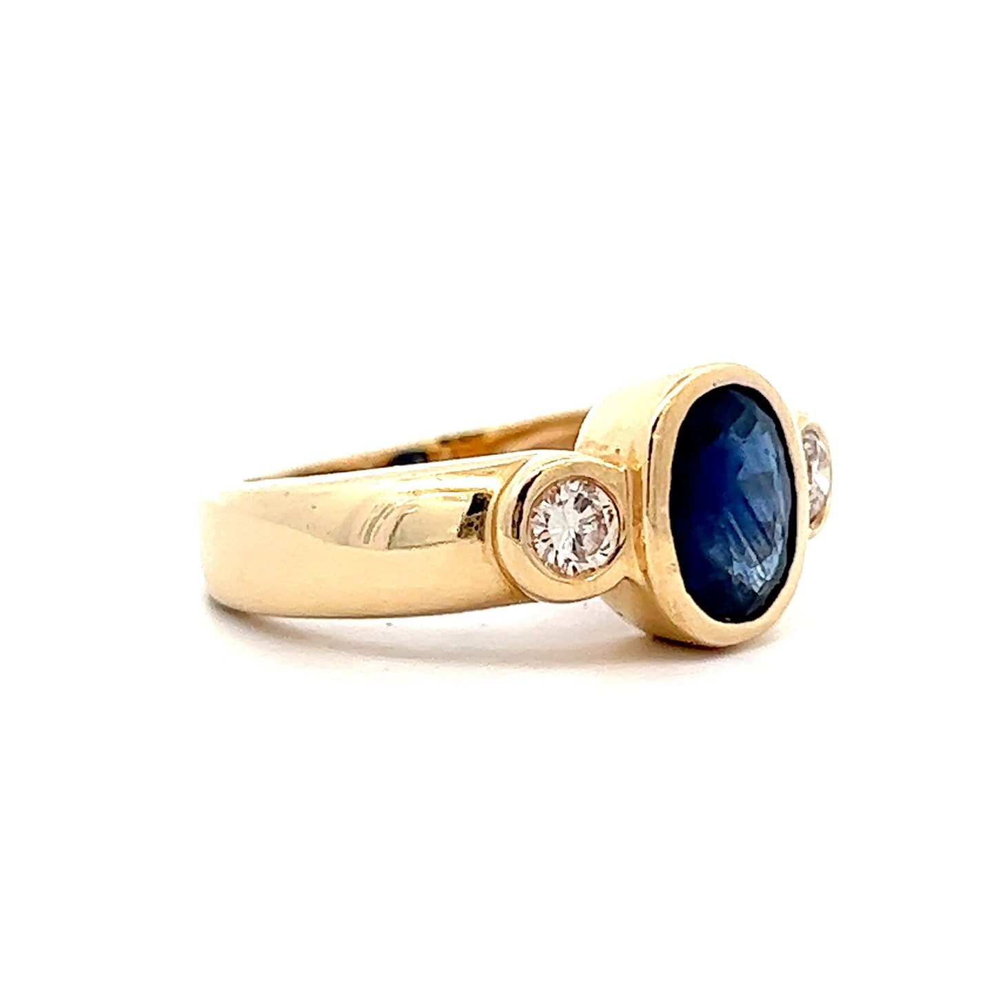 Bezel Set Oval Sapphire & Diamond Ring in 14k Yellow Gold
