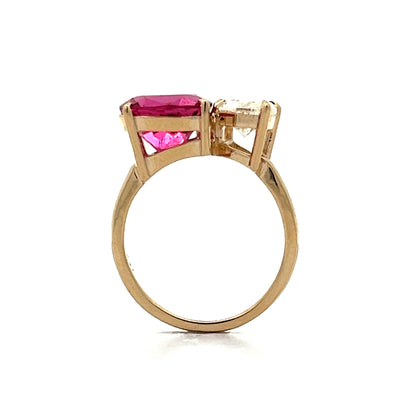 Pink Tourmaline & Diamond Toi Et Moi Ring in 14k Yellow Gold