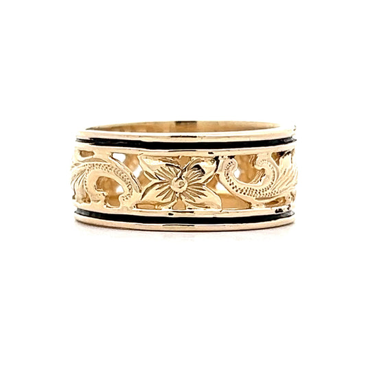Vintage Mid-Century Floral Engraved Ring in 14k Yellow Gold