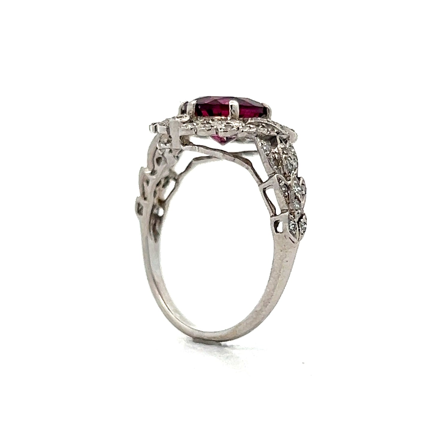 Vintage Garnet & Diamond Cocktail Ring in White Gold