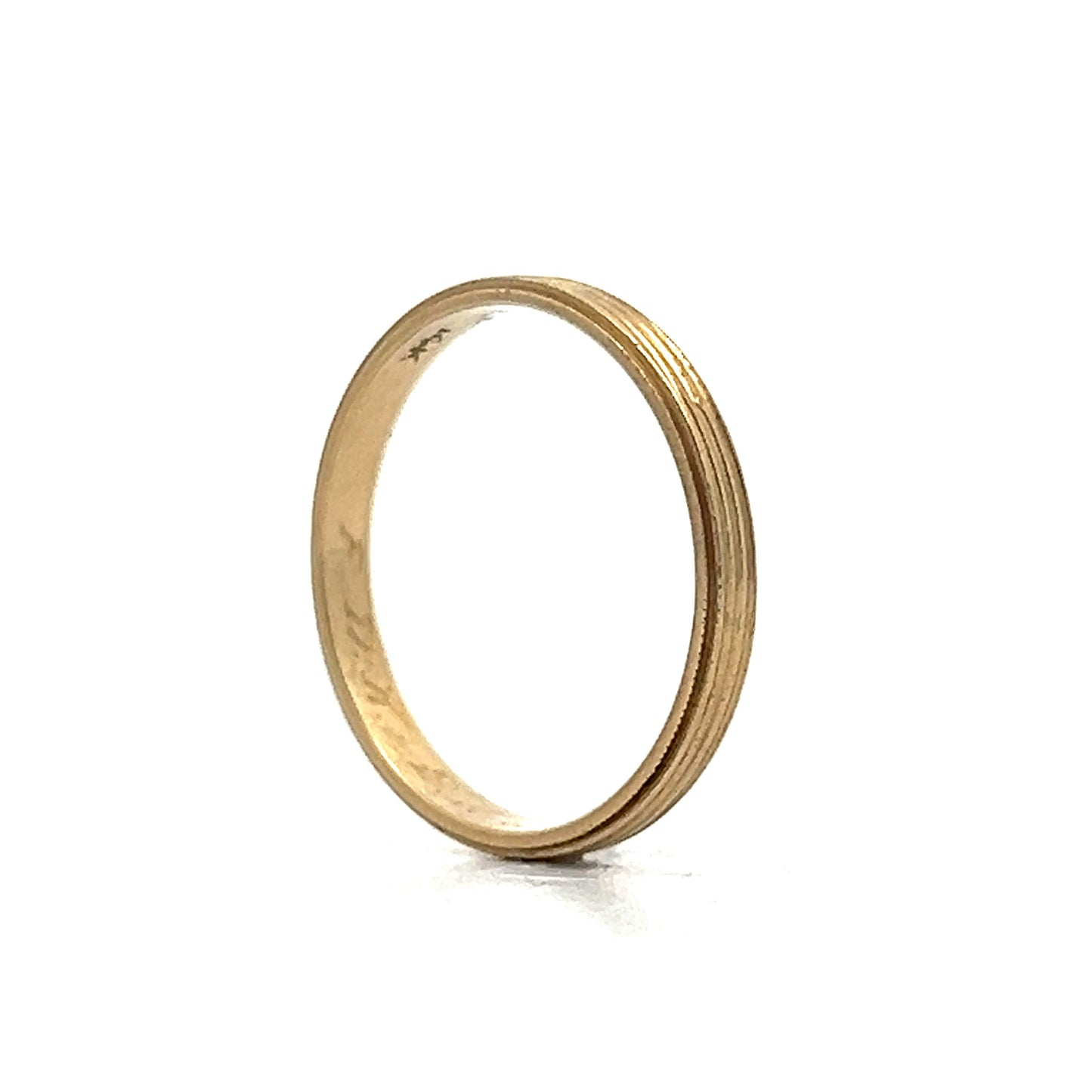 Vintage Retro Ridged Wedding Band in 14k Yellow Gold