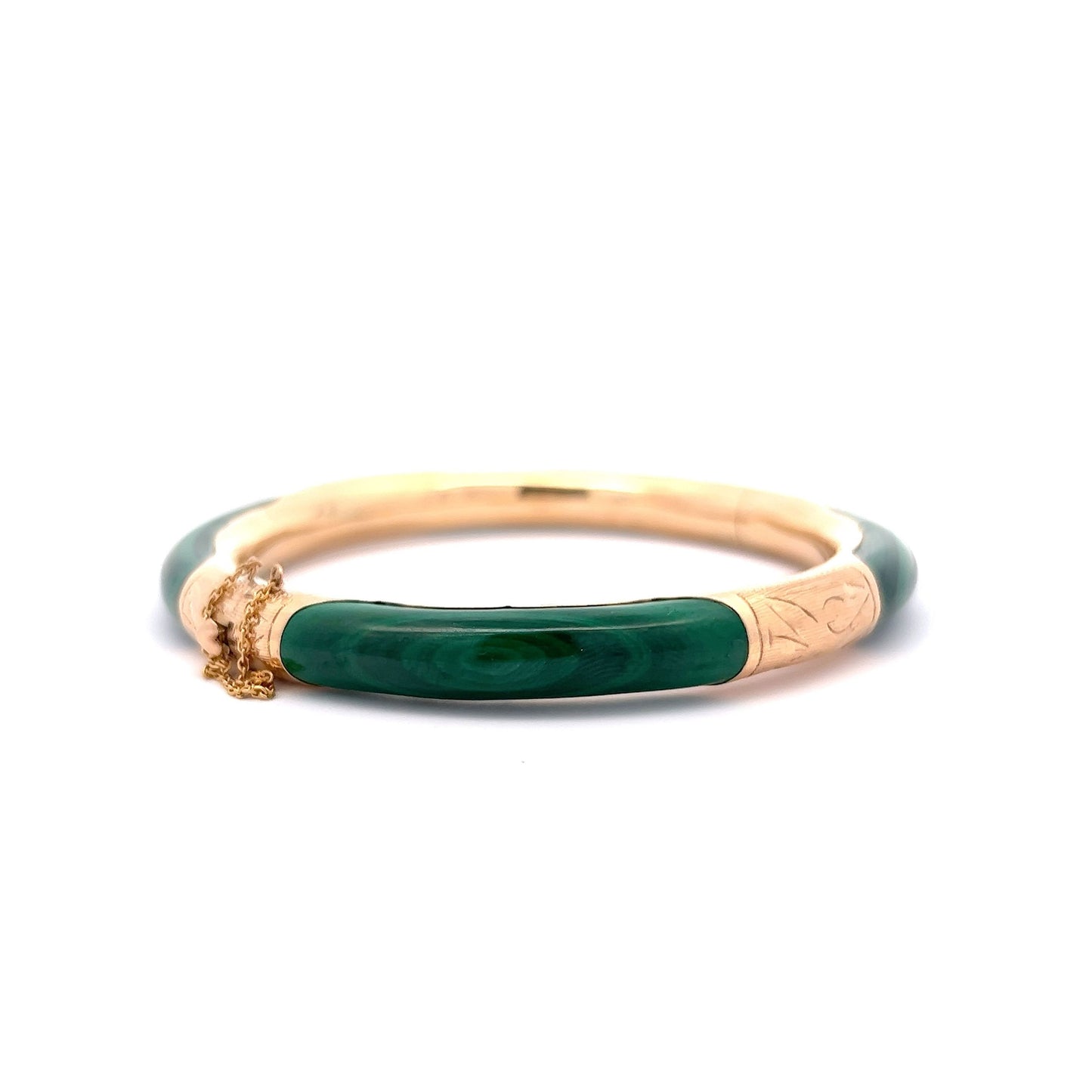 Vintage 1950's Malachite Bangle Bracelet in 14k Yellow Gold