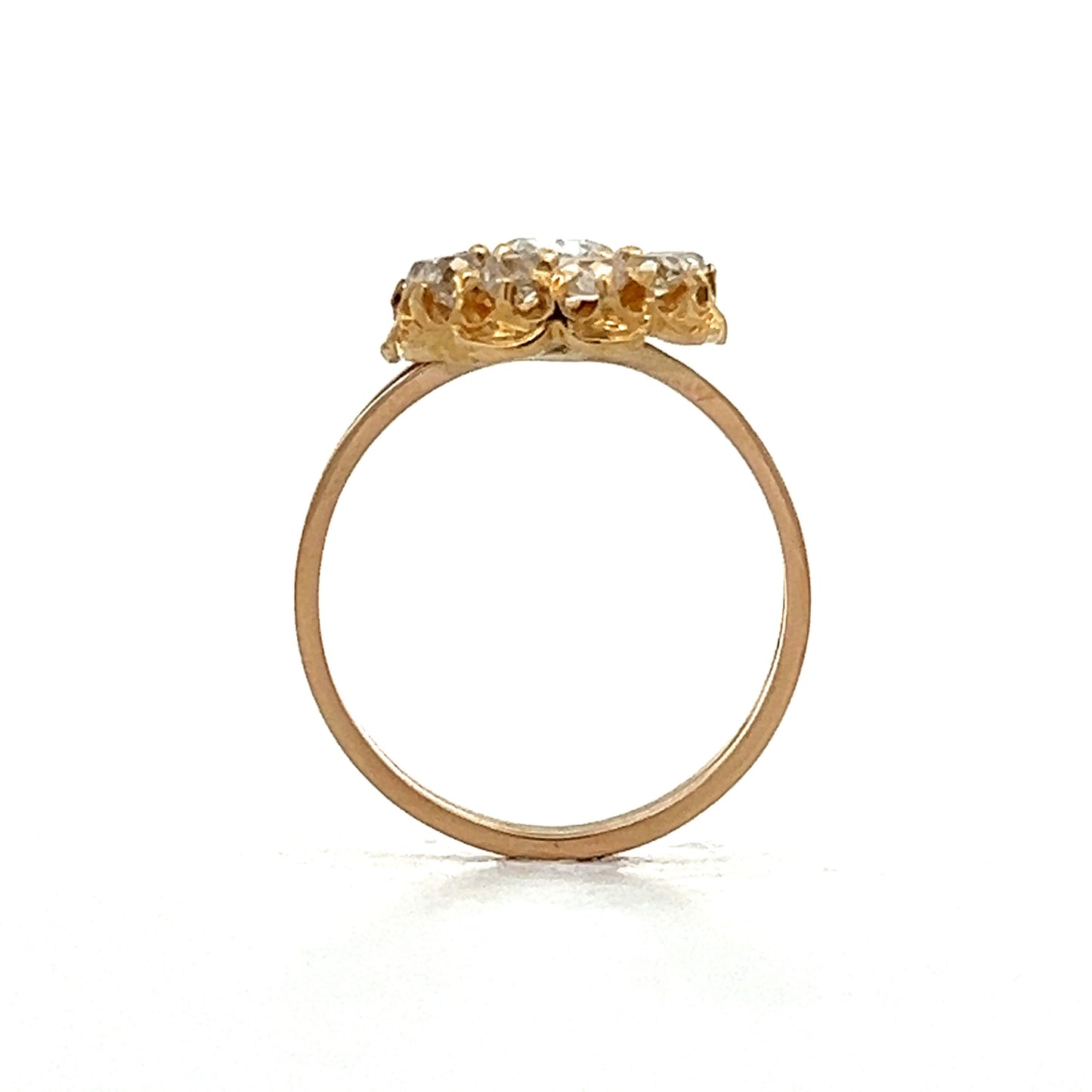 Antique Mine Cut Diamond Cluster Engagement Ring in Yellow Gold