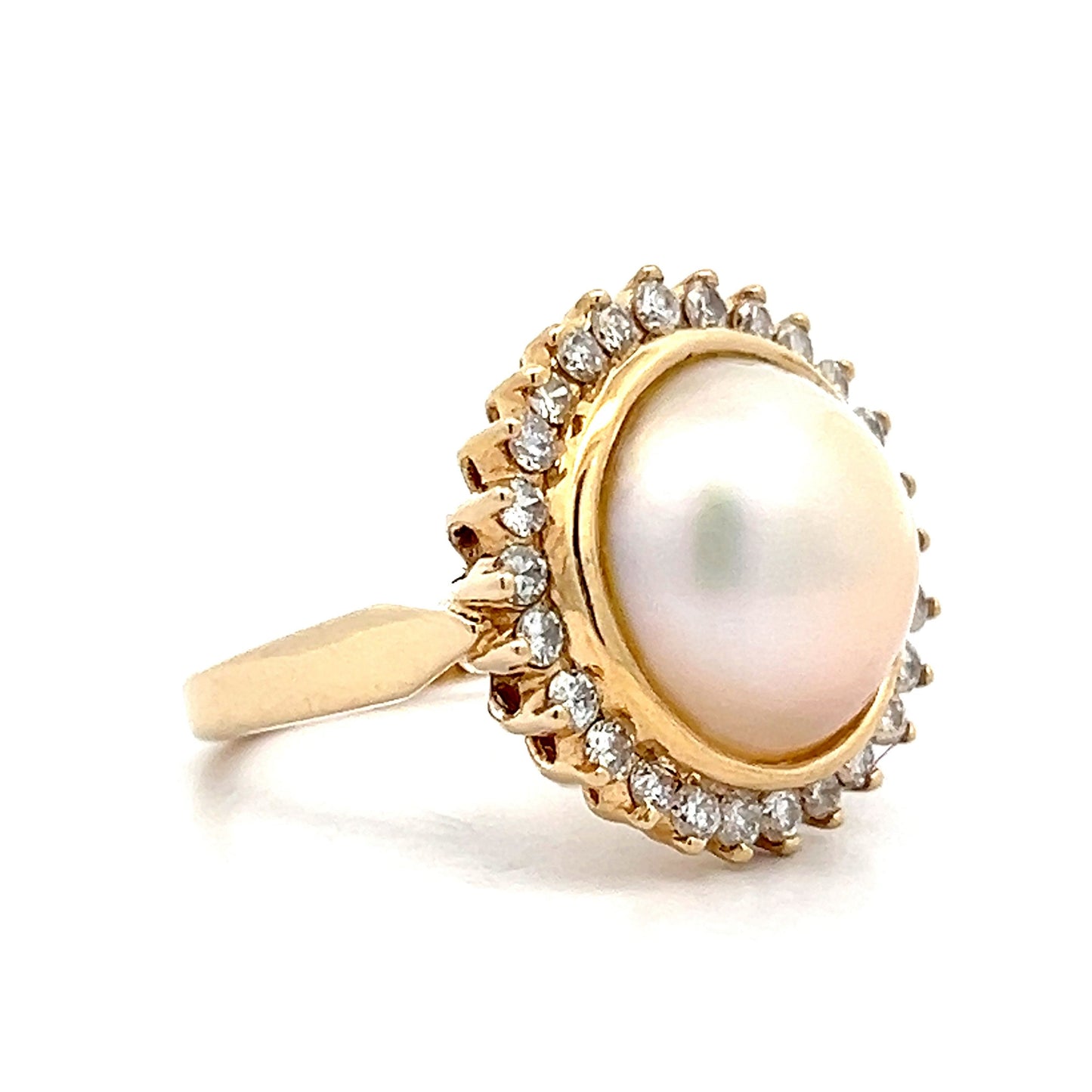 Pearl & Diamond Cocktail Ring in 14k Yellow Gold