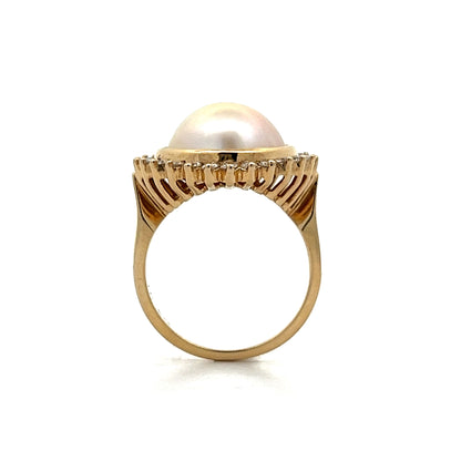Pearl & Diamond Cocktail Ring in 14k Yellow Gold