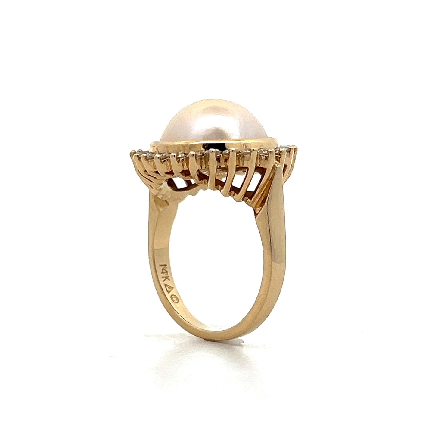 Pearl & Diamond Cocktail Ring in 14k Yellow Gold