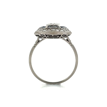 .46 Vintage Geometric Diamond & Sapphire Ring in Platinum