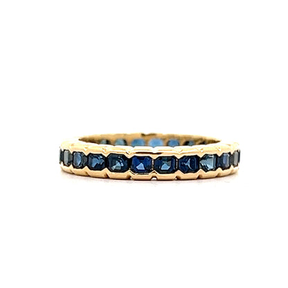3.36 Square Cut Blue Sapphire Wedding Band in Yellow Gold