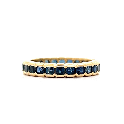 3.36 Square Cut Blue Sapphire Wedding Band in Yellow Gold