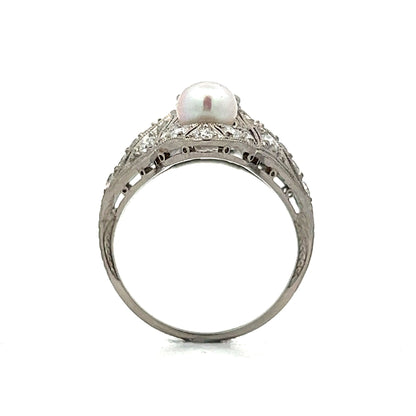 .70 Art Deco Diamond & Pearl Cocktail Ring in Platinum