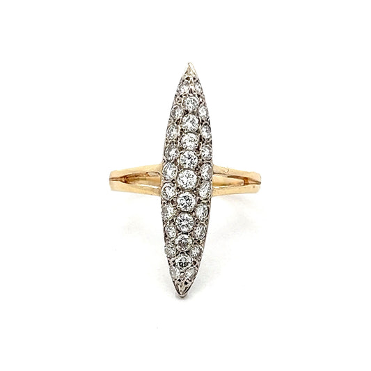 .96 Navette Style Pave Diamond Ring in 14k