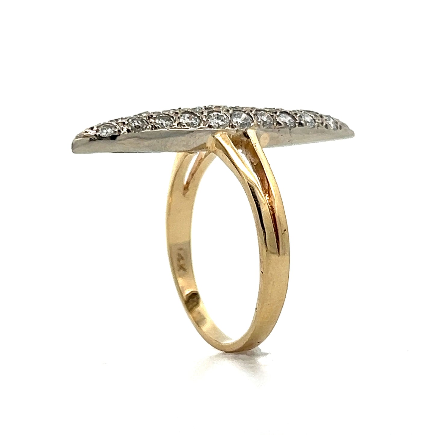 .96 Navette Style Pave Diamond Ring in 14k