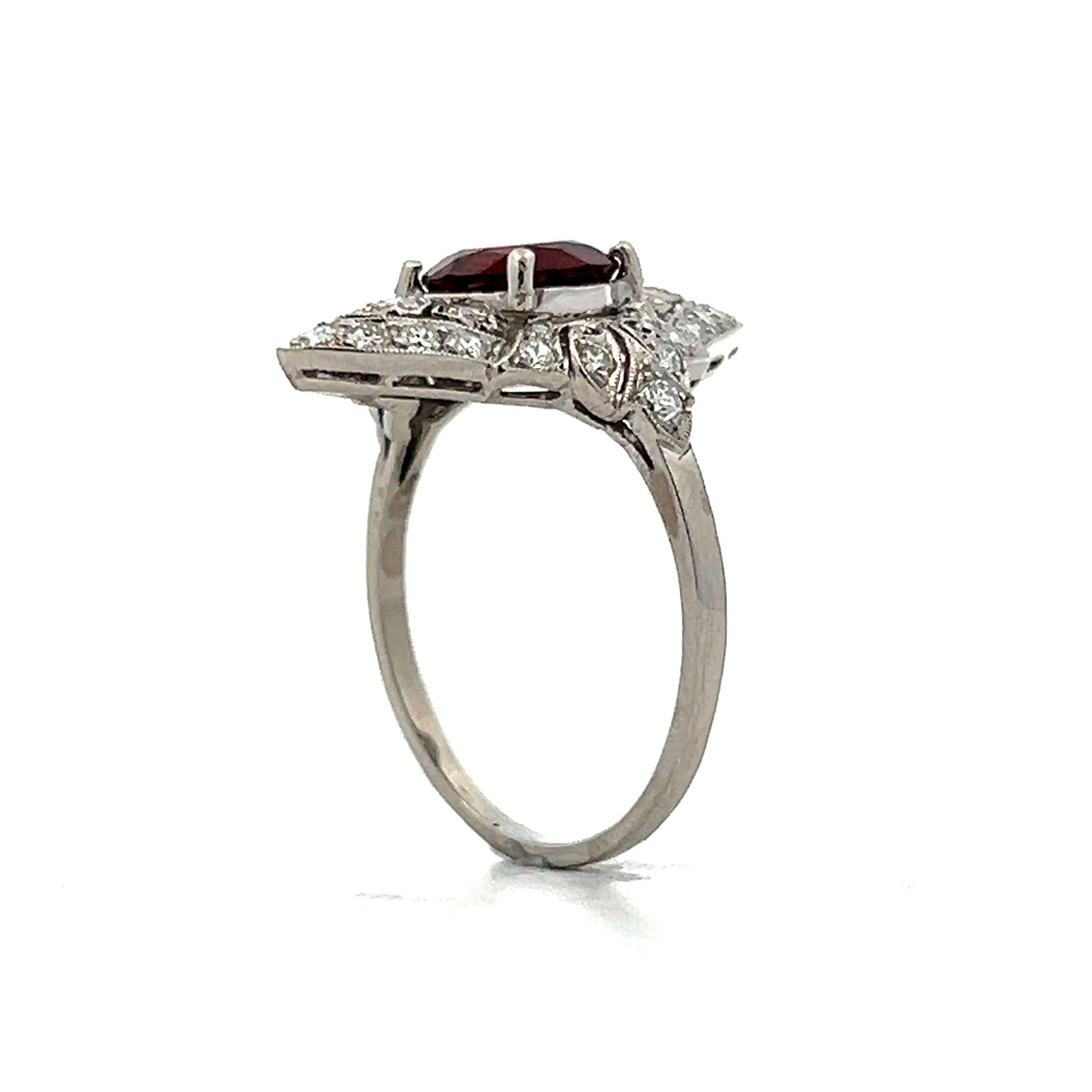 1.75 Art Deco Garnet & Diamond Cocktail Ring in Platinum